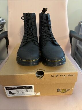 Dr. Martens Black Lace-Up Leather Boots with Yellow Stitching